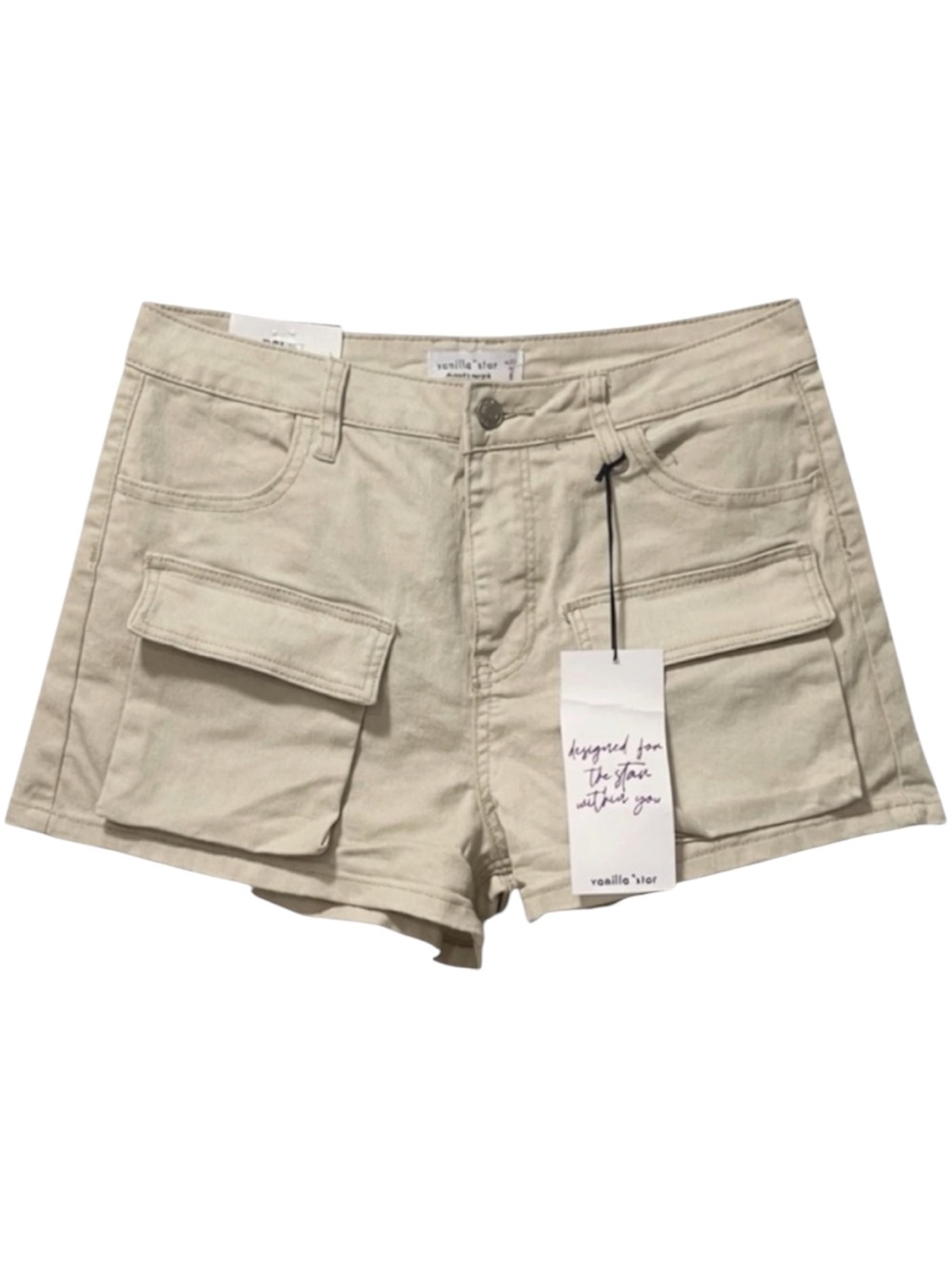NWT Vanilla Star Cargo Shorts Khaki Beige Utility Stretch Low Rise Y2K Size 5 W2